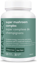 Cargar imagen en el visor de la galería, Complejo de superhongos HEAL+CO. | Suplemento para reforzar la energía y el sistema inmunitario | 5 potentes extractos de hongos: chaga, melena de león, cola de pavo, reishi y cordyceps | 120 cápsulas de 500 mg