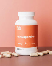 Cargar imagen en el visor de la galería, Suplemento de ashwagandha HEAL + CO. | Extracto de alta potencia 5:1, 500 mg por ración | Apoyo contra el estrés y la energía | 120 cápsulas de 500 mg