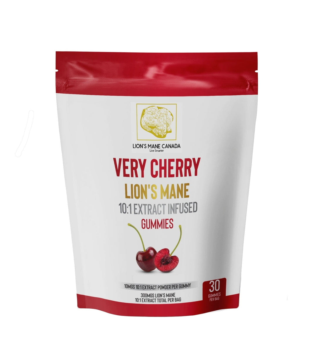 Gomitas de melena de león con sabor a cereza | 30 gomitas | Extracto acuoso de melena de león | Fabricado en Canadá