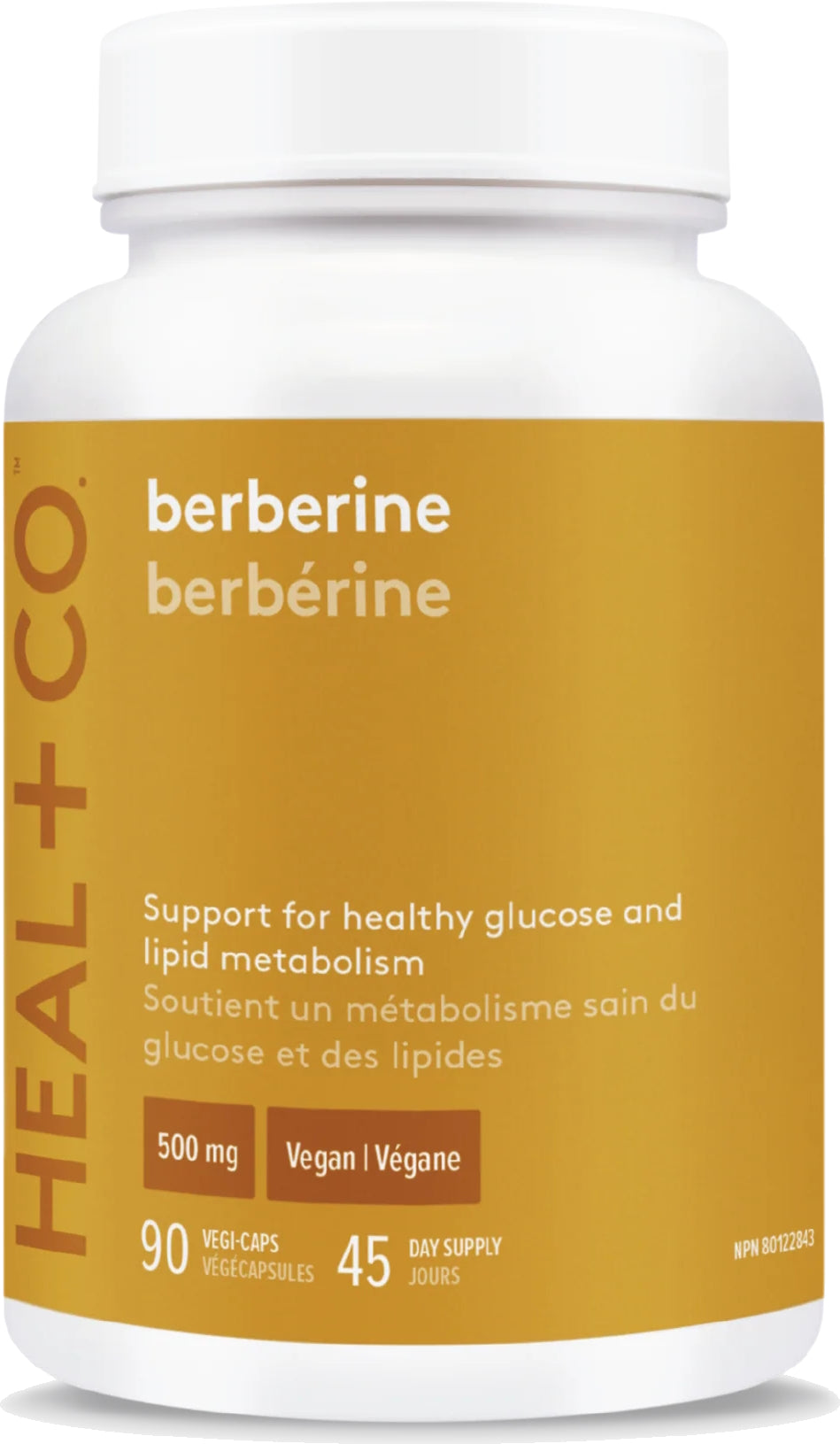 HEAL + CO. Berberina | Suplemento para el metabolismo de la glucosa y los lípidos | Niveles saludables de azúcar en sangre | 90 cápsulas de 500 mg